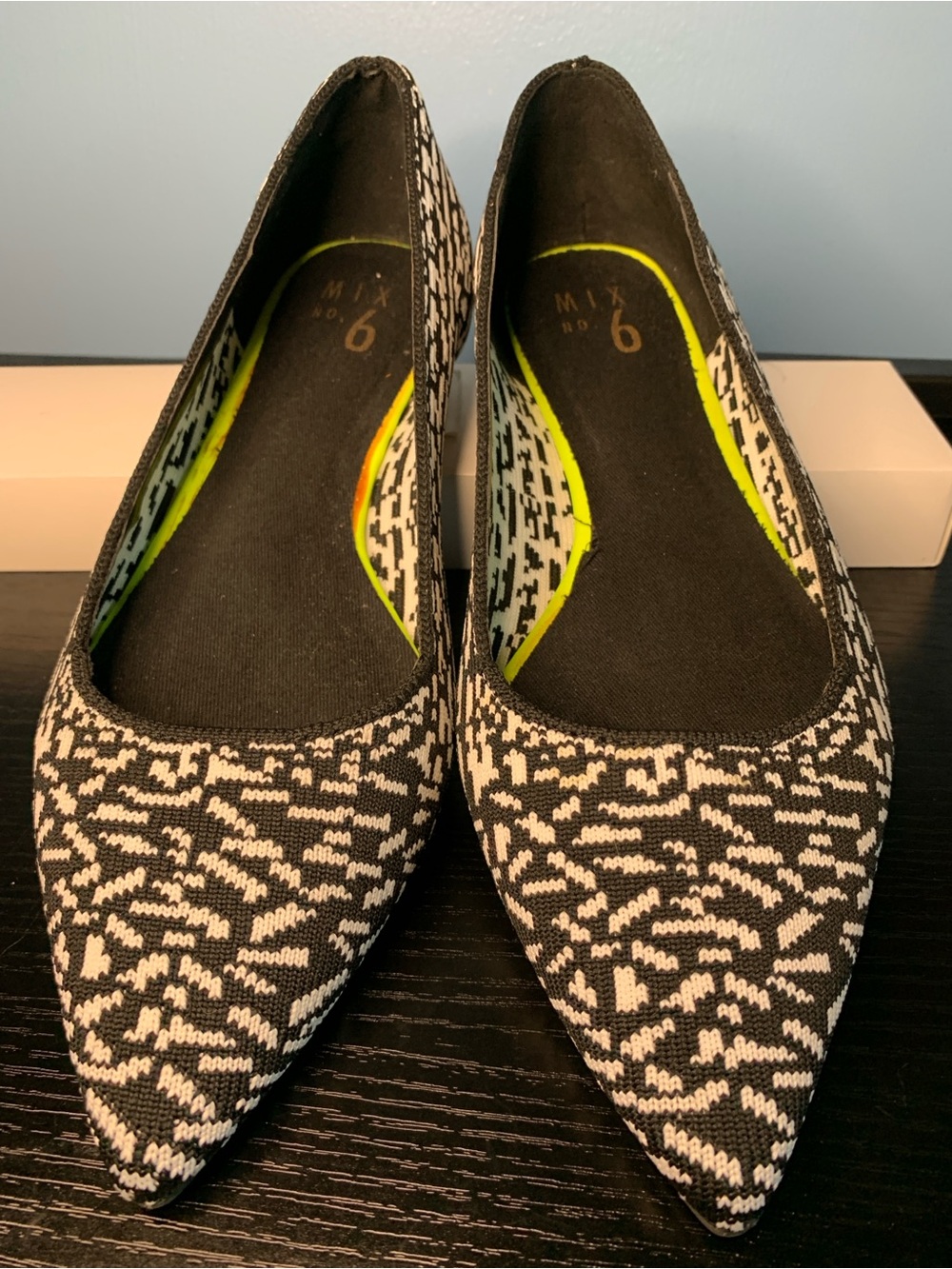 Mix No. 6 Black and White Pointed Knit Ballet Flats